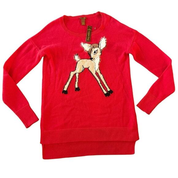 Copper Key Sweaters - Copper Key Red Poppy Tunic Sweater Large Whimsical Dimensional Deer Holiday NEW